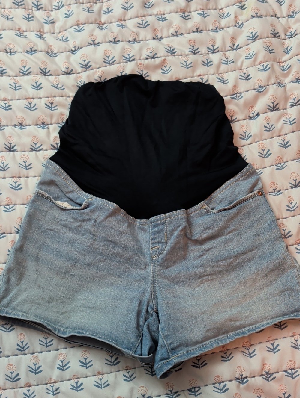 Isabel Maternity by Ingrid & Isabel Light Blue Denim Shorts with Black Overband